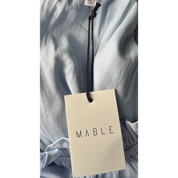 MABLE One Shoulder Puff Sleeve Pastel Blue Romantic Core Linen Blend Dress Sz S - Picture 12 of 12